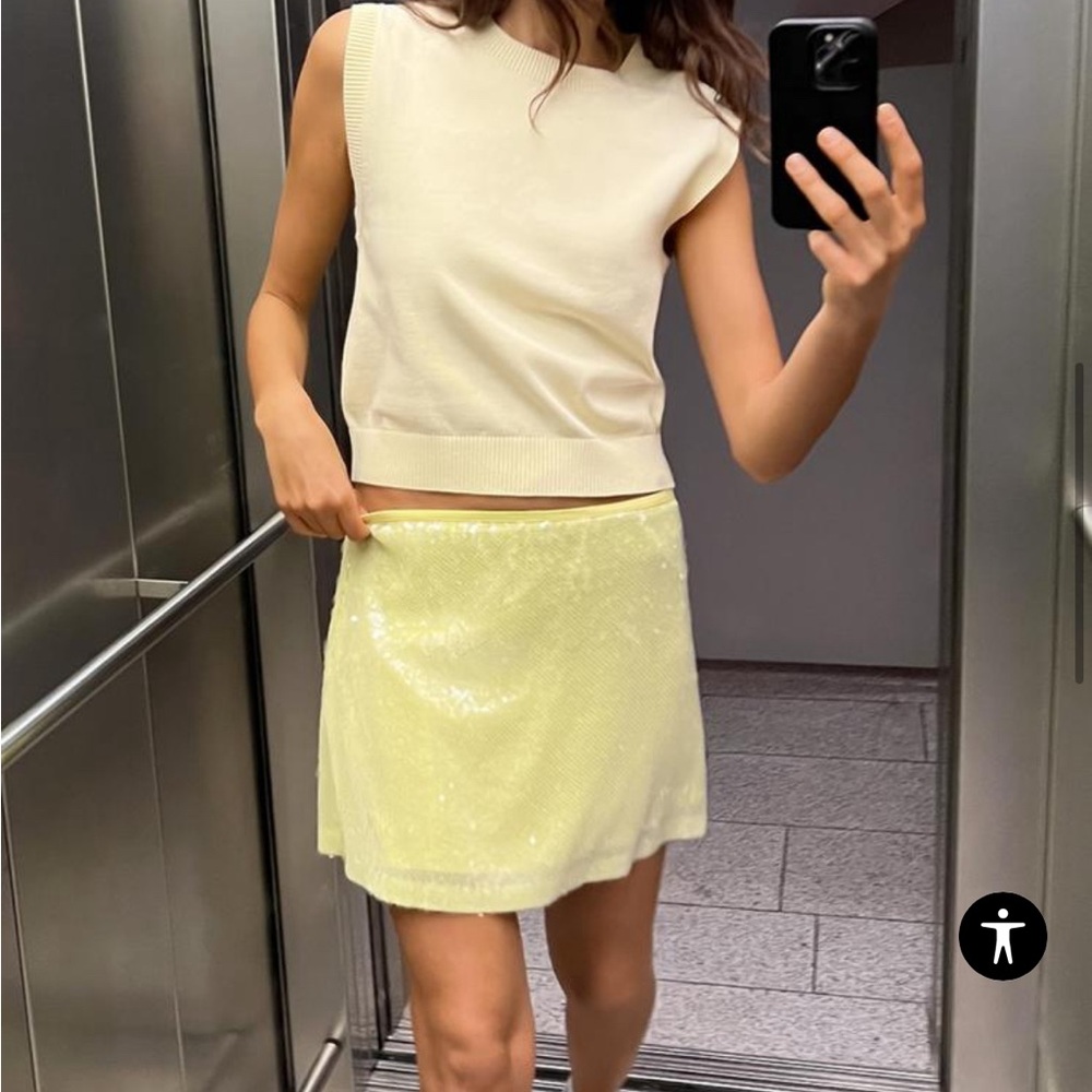 ZARA Sequin Mini Skirt lime green NWT